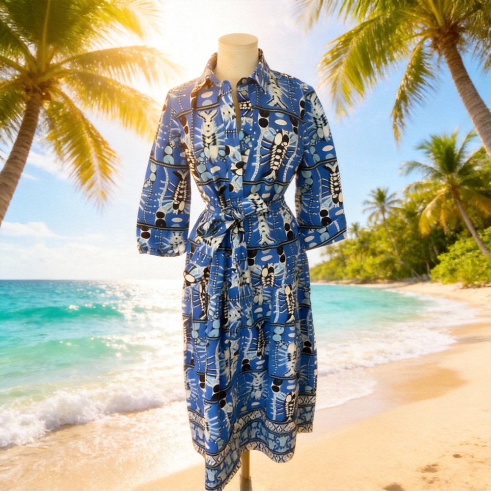 Jude Connally Blue Geometric Long Sleeve Dress - Picture 8 of 10